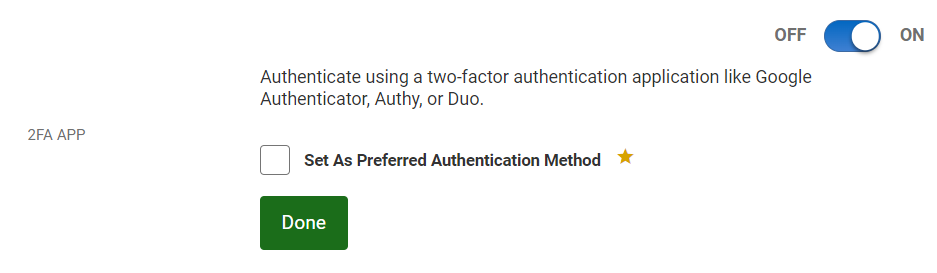 Set as preferred authentication method