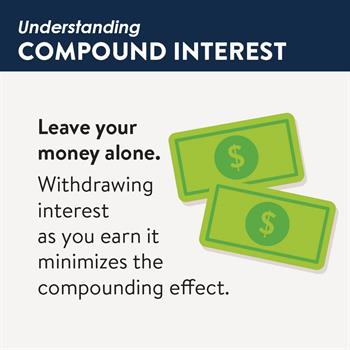 Compound Interest 1 Compound Interest Tip: Withdrawing interest as you earn it minimizes the compound effect